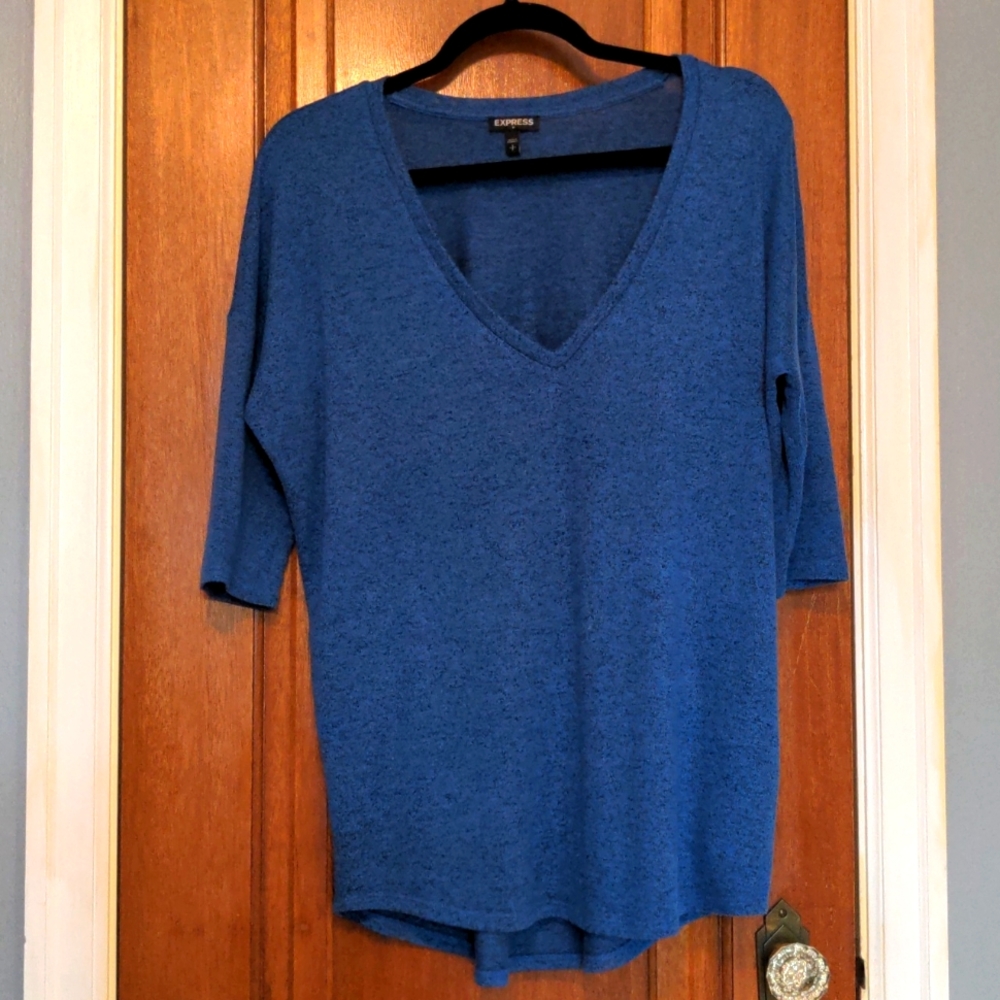 Express - Blue & Black V-neck 3/4 Sleeve Sweater Small